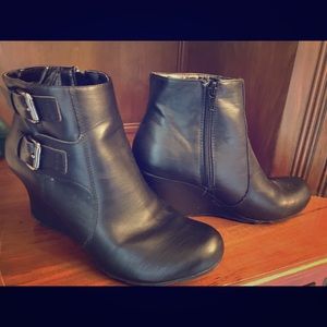 Black Wedge Ankle Boots with Buckle