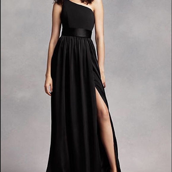 Black one shoulder floor length dress