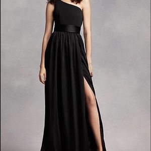 Black one shoulder floor length dress