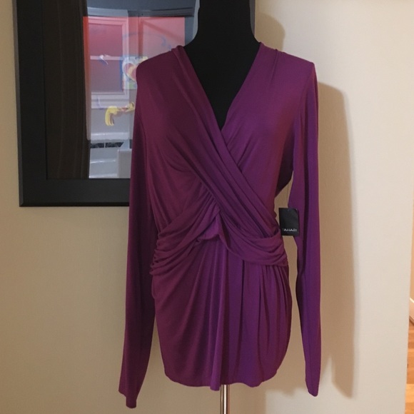 Tahari purple Arabian Night Naomi crisscross top