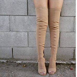 EGO OFFICIAL: Thigh High Boots In Beige Knit