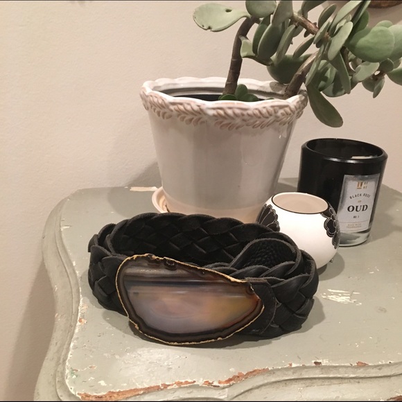 Leather and Agate Braided Belt