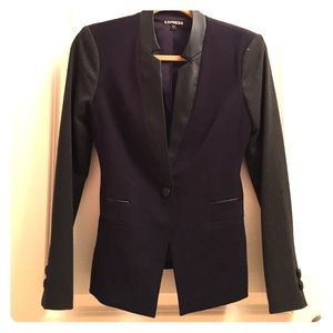 Navy blazer with leather collar
