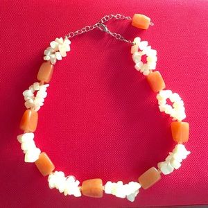 Handmade Necklace with Orange & Cream Color Rocks