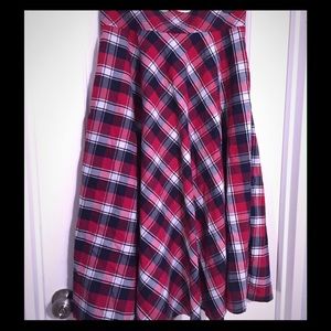 Red plaid eshakti circle skirt, with pockets