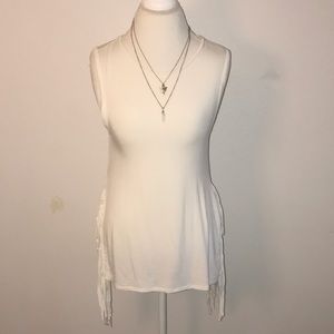 White Fringe Tank Top