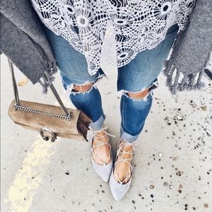 Nine West Nude Lace Up Flats