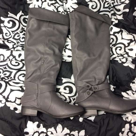 Gray Faux Leather Tall Boots - 13 Wide