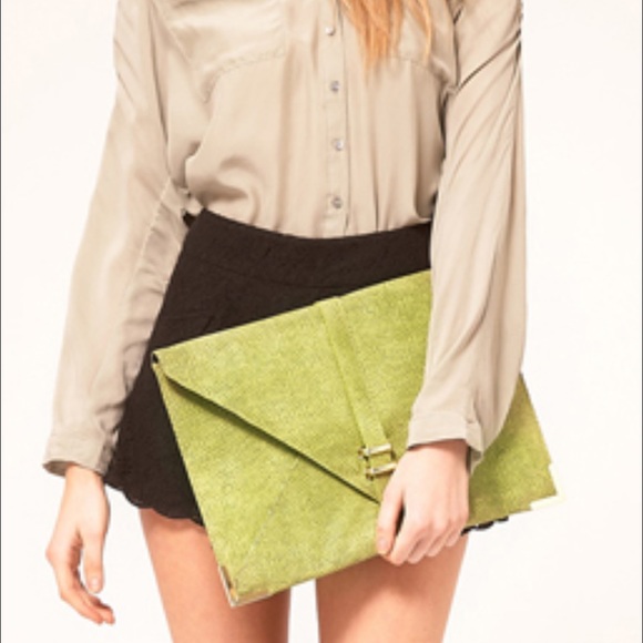 Large green and red Asos envelope clutch