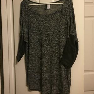 Black/grey sweater with faux leather sleeves
