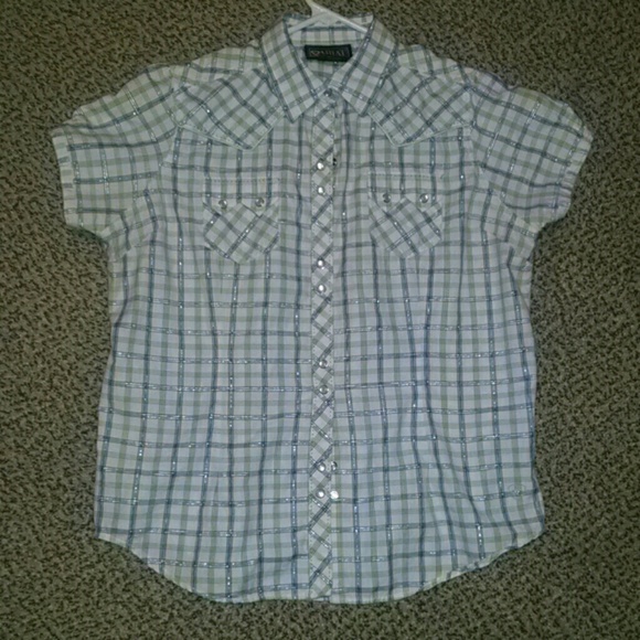 Cap sleeve plaid shirt