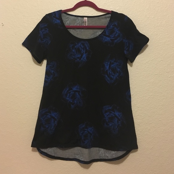Blue roses on black LuLaRoe Perfect Tee