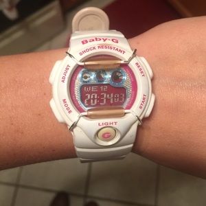 White and pink baby G shock watch