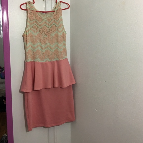 Blush and mint green peplum dress