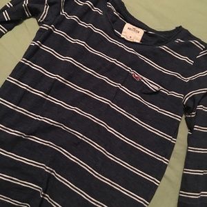 Hollister gray, white striped quarter sleeve.