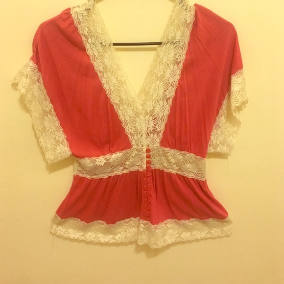 Pink lace accented blouse