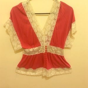 Pink lace accented blouse