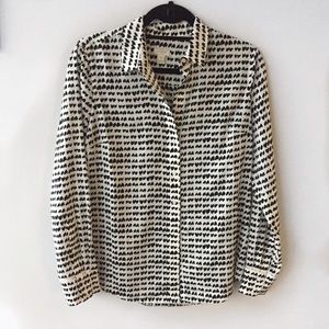 J Crew Black & White Blouse with Heart Pattern