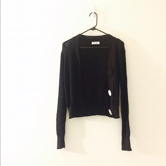 CLimport large button black knit open cardigan - Picture 1 of 4
