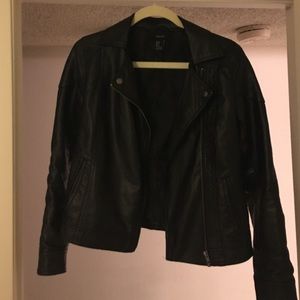 Black leather biker jacket