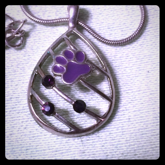Silver and purple paw necklace