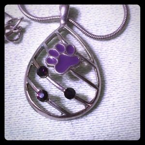 Silver and purple paw necklace