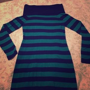 Soft green and black stripe tunic sweater.