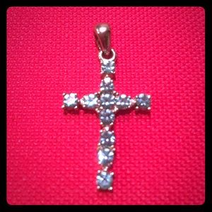 Silver Cross Pendant with blue Crystals