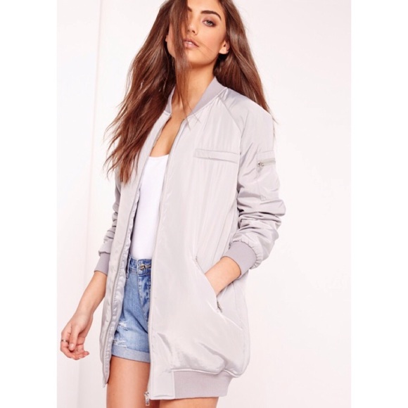 Grey Misguided padded longline bomber jacket