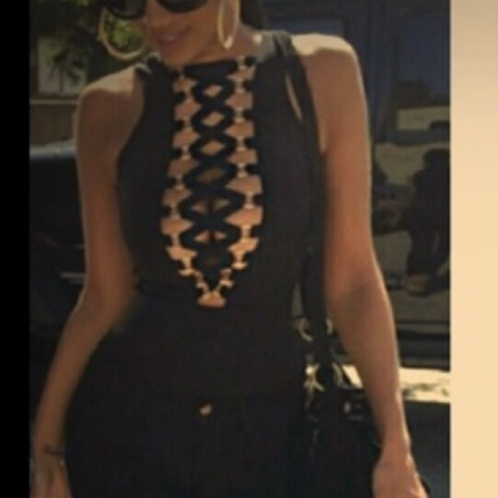 Lace up Corset Bodysuit Gold Detail