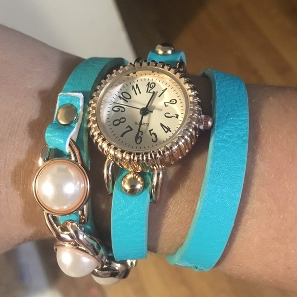 Teal and gold wrap watch