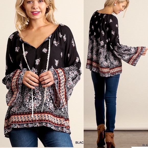 Pink Peplum Boutique Tops - ❗️SALE❗️Front lace tie floral bell sleeves top