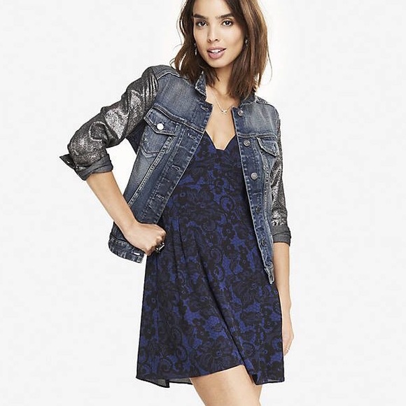 Express Jackets & Blazers - Express Denim jacket with Silver Sleeves✨