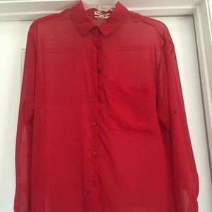 Sheer Red button down blouse