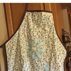 Handmade Blue/Brown Floral Apron wFloral appliqué
