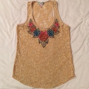 Flying Tomato Tan Lace Tank