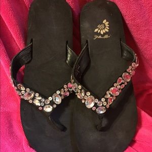 Yellow box flip flops