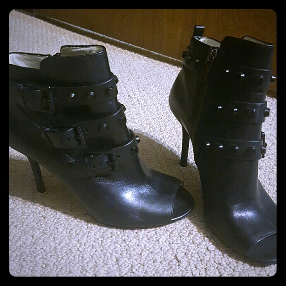 Black leather studded Michael Kors open toe boots
