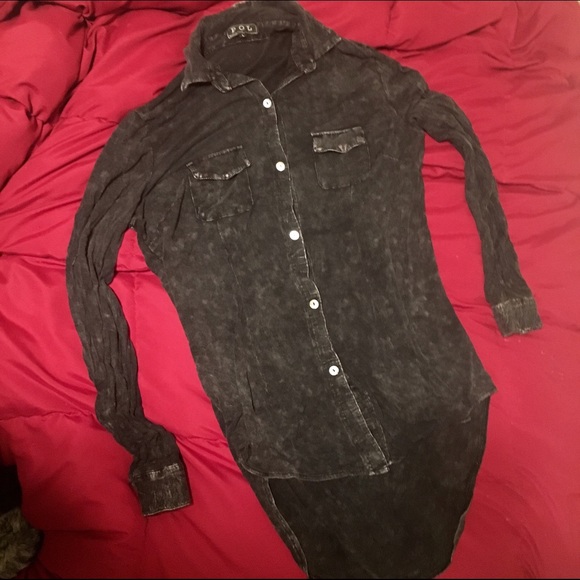 distressed soft button up top hi low