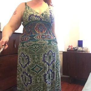 Blue/Green Print Maxi Sundress