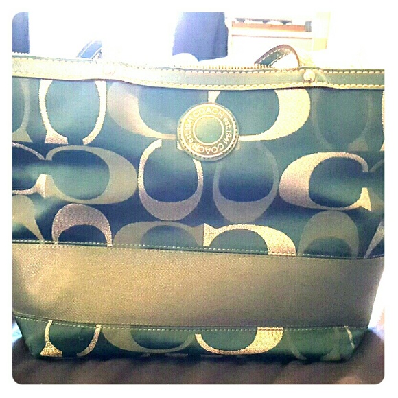 Teal and Silver Coach purse