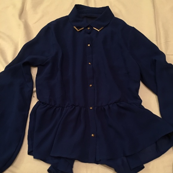 Royal blue peplum button up