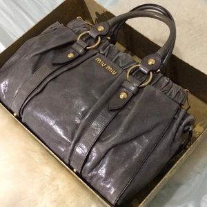 MIU MIU Vitello Grey Calfskin Skin Satchel