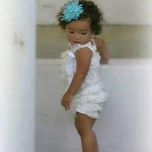 Infant/toddler white lace rompers