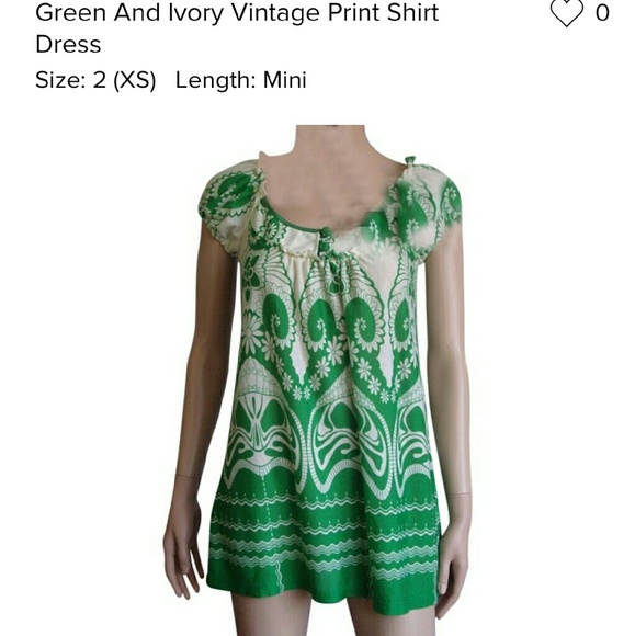 Green and Ivory Vintage Print Dress