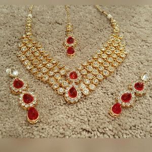 Red and Gold Indian Kundan Bridal Necklace Set