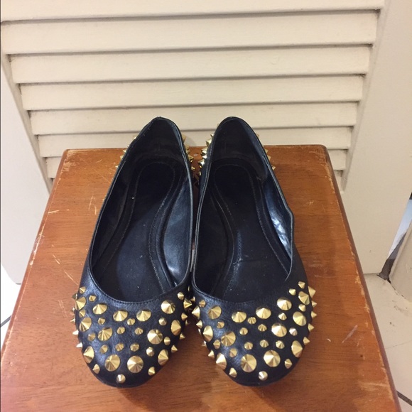 Leather Black Flats with Gold Spikes