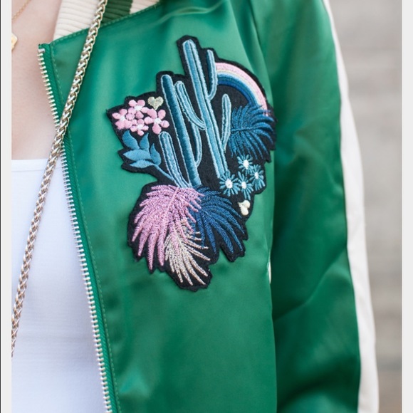 🌵 Embroidered Green Bomber Jacket