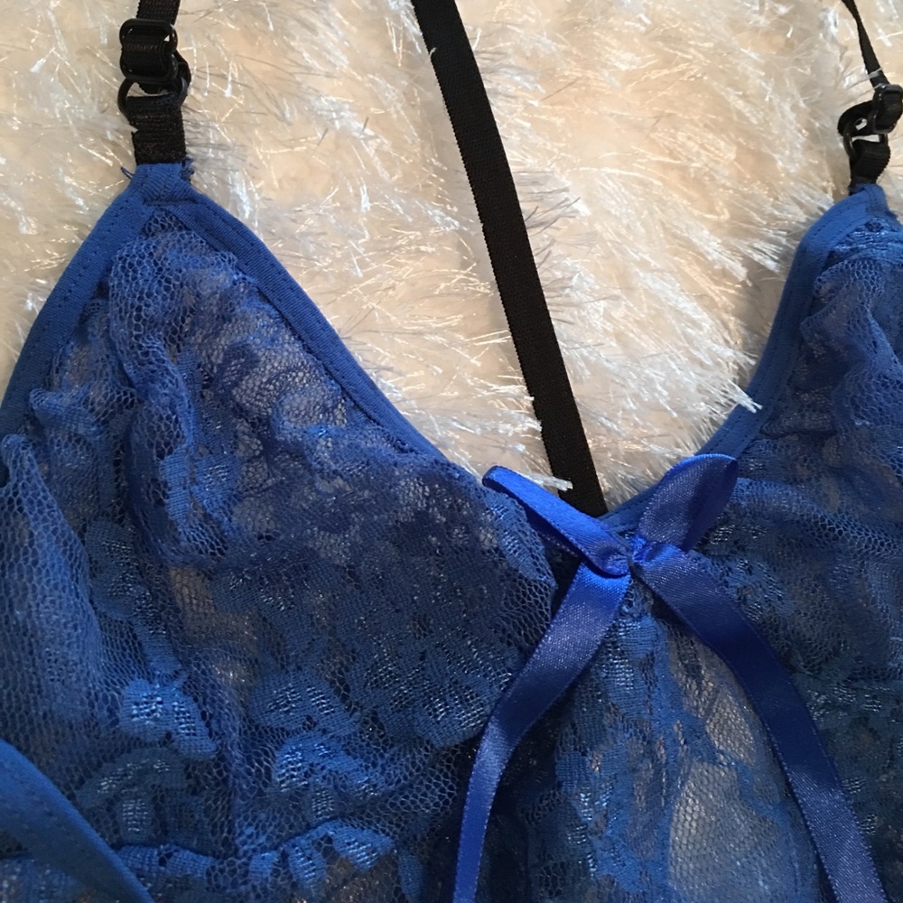 Gorgeous blue lace teddy with matching g-string