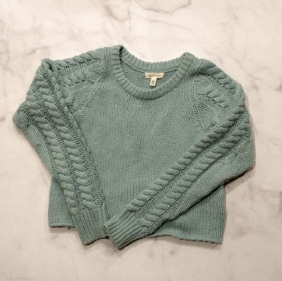 Pale Blue Cropped Cable Sweater - Picture 2 of 4